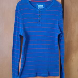Mens Urban Pipeline Henley Thermal LS Shirt Medium Blue Red Stripes